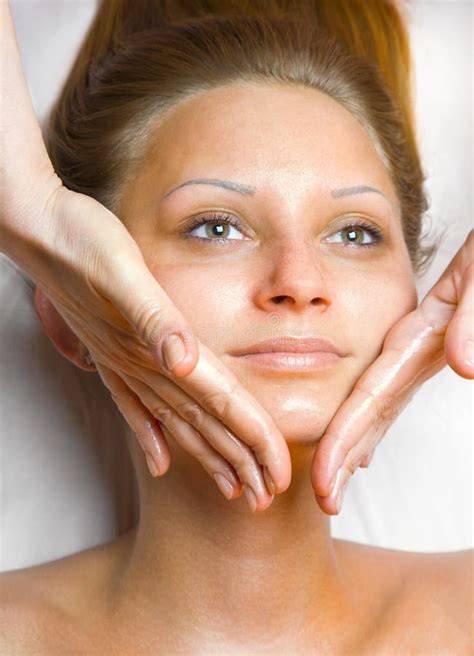 Pretty Woman Receiving Face Massage Stock Image Image Of Closeup