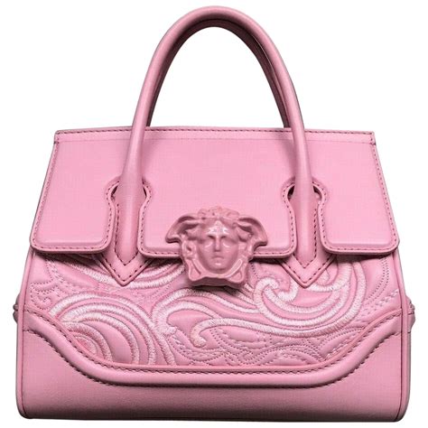 New Versace Palazzo Small Empire Pink Leather Embroidery Medusa