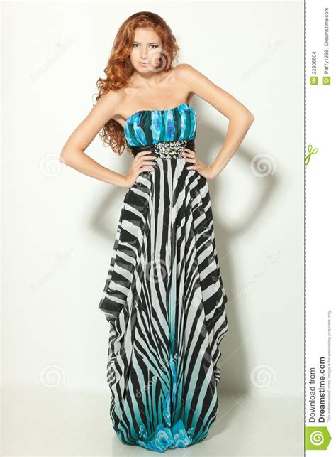 Fashion Model Posing In Chiffon Dress Stock Photo Image