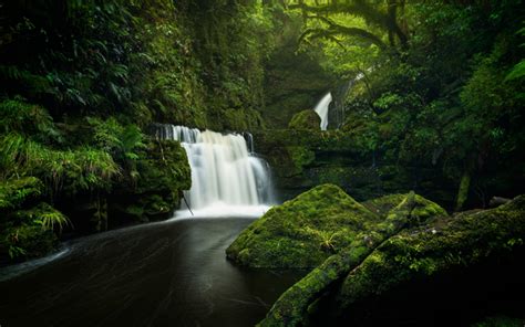 Download Wallpapers Beautiful Waterfall Tautuku River Mountain River