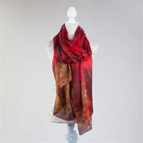 Dark Red And Gold Silk Scarf Magnificent Deep Red Shawl Red Etsy