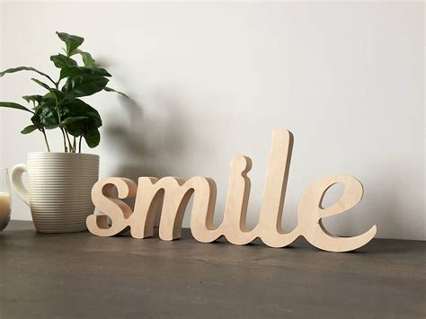 Wooden Rustic Smile Sign Positive Wood Word Smile Etsy