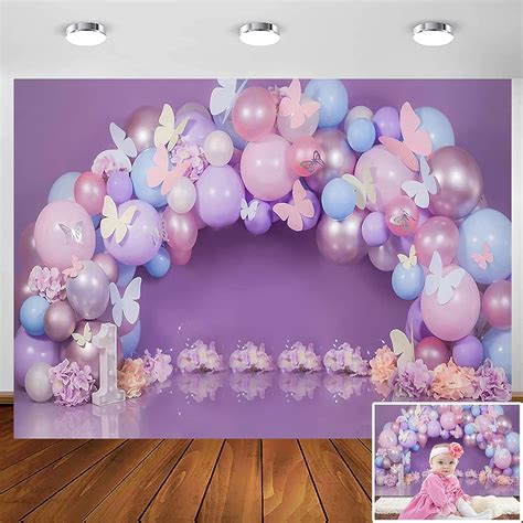 Amazon.com : Purple Butterfly Balloons Flowers Background for Girl 1st