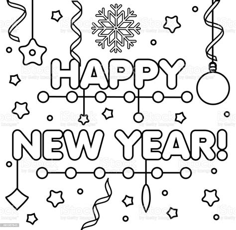 Coloring Page With Happy New Year Text Drawing Kids Game Printable