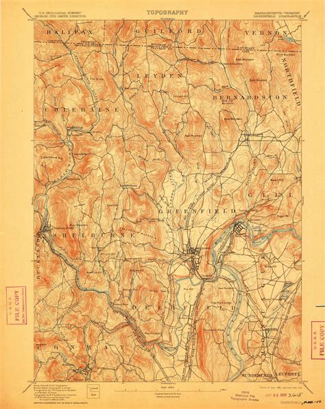 Greenfield Massachusetts 1894 1910 Usgs Old Topo Map Reprint 15x15