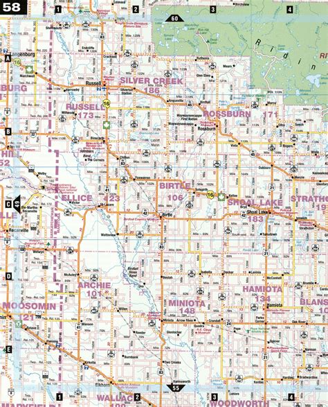 Road map Russell and Rossburn city surrounding area (Manitoba, Canada) free