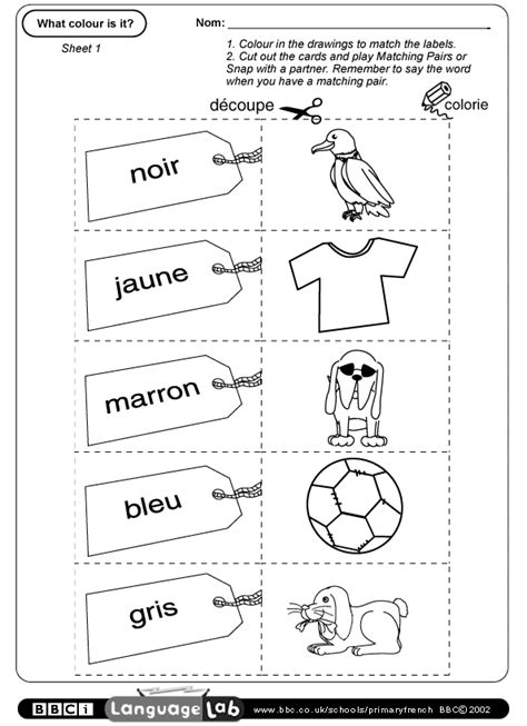 French Worksheets For Kids
