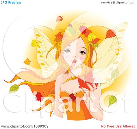 Clipart Red Haired Fairy With Autumn Leaves Royalty Free Vector