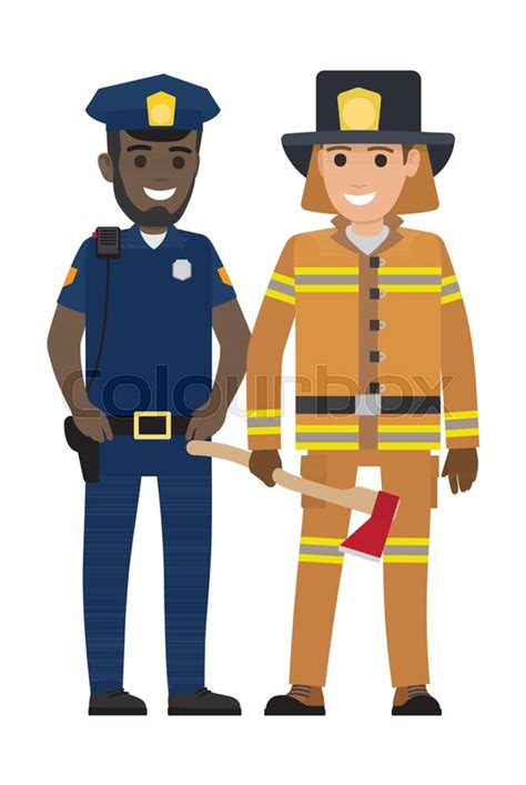 Black Policeman And Lifesaver Fireman Stock Vector Colourbox