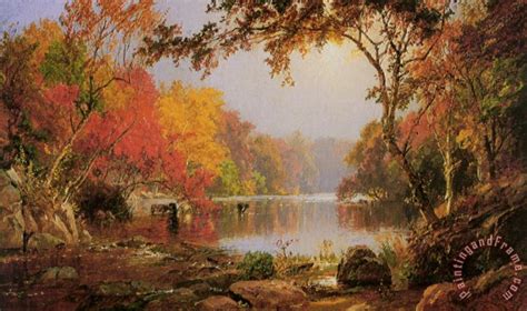 Jasper Francis Cropsey River Landscape In Autumn Painting River