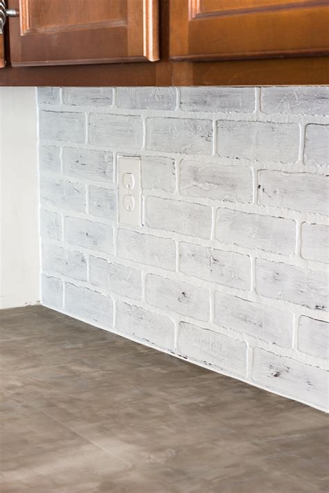 Remodelaholic Diy Whitewashed Faux Brick Backsplash