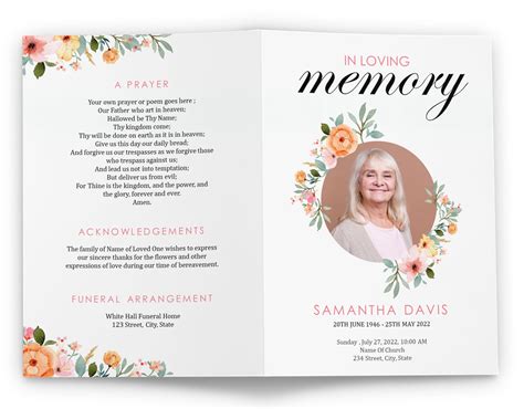 Funeral Program Template Printable Memorial Service Pamphlet Etsy My