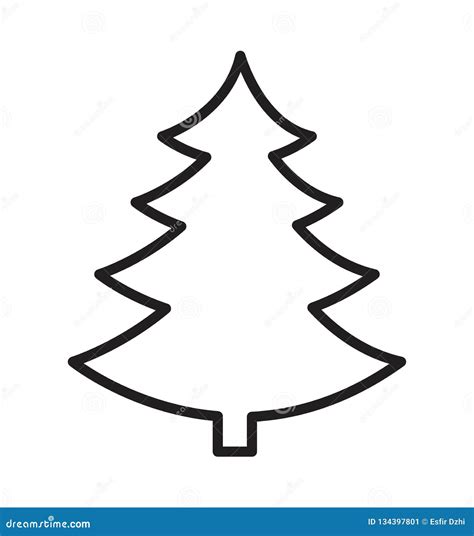 Outline Christmas Tree Vector Silhouette Icon Flat Isolated On White