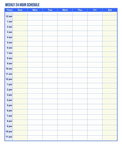 Weekly Hourly Schedule Template Printable Printable Templates