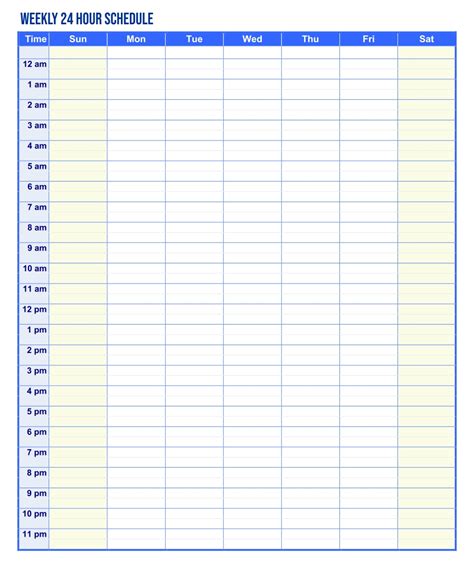 7 best weekly hourly schedule printable printableecom