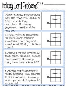 Holiday Subtraction with Regrouping Word Problems | Word problems, Math