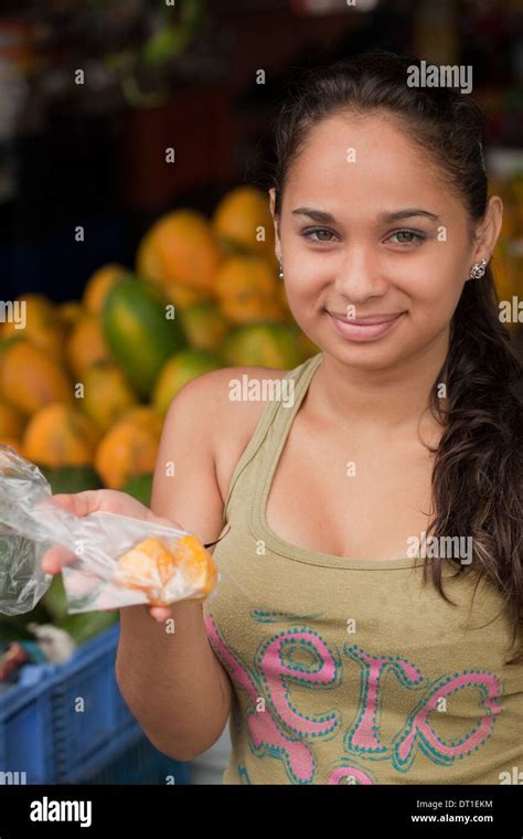 Costa Rican Young Woman Market Stall Holder Packaging Order For A