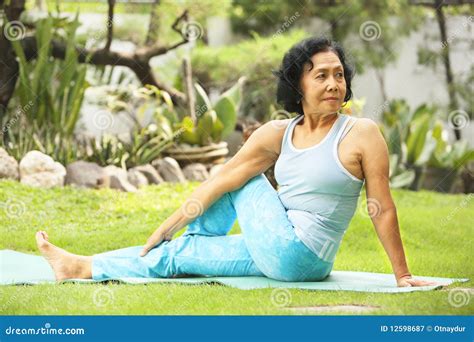 Asian Senior Old Woman Doing Yoga Stock Image Image Of Flexible