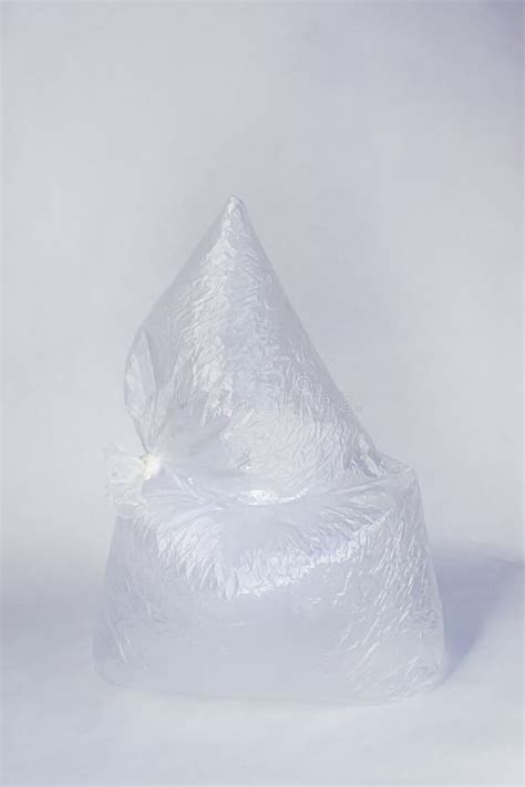 Transparent Inflated Plastic Crumpled Blank Cellophane Bag On A White