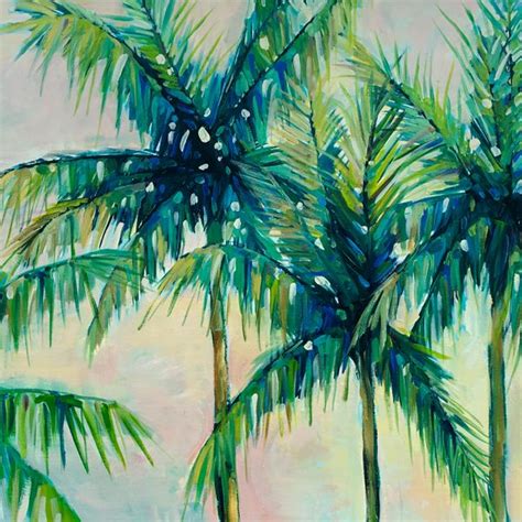 Painting Of Three Palm Trees On A Pastel Background