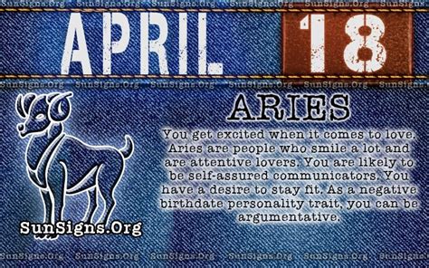 This relates not to major illness, but instead to those that come about because of their nature of being irritable and impatient. April 18 Zodiac Horoscope Birthday Personality | SunSigns.Org