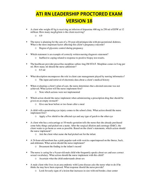 ATI RN Leadership Proctored Exam Version 18 Complete Questions