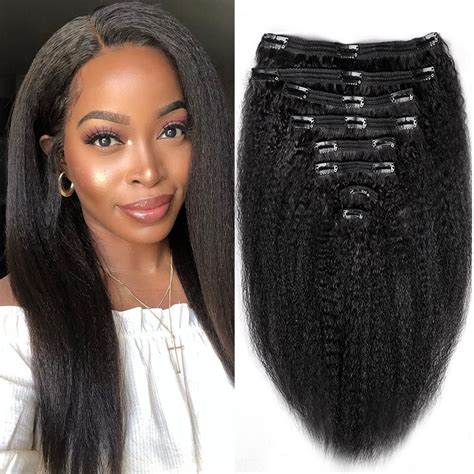 Tahikie Kinky Straight Human Hair Clip In Extensions 120g