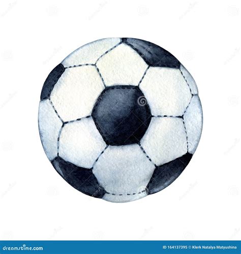 Soccer Ball Isolated On A White Background Hand Drawn Watercolor