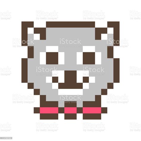Cute Smiling Raccoon Muzzle16x16 Pixel Art Icon Isolated On White