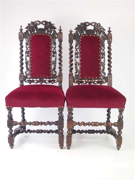 Pair Antique Victorian Gothic Oak Chairs