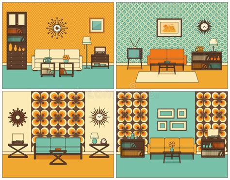 Room Interiors Vector Illustration In Flat Design Cartoon House