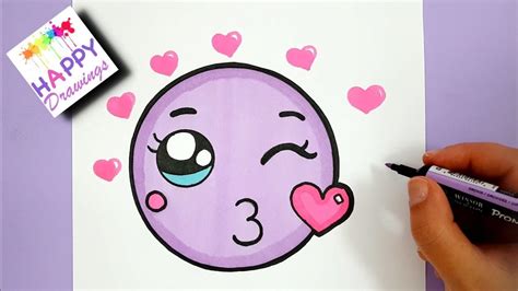 Drawing Coloring How To Draw A Cute Kissing Emoji Step By Step