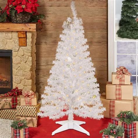 4 Ft Pre Lit Artificial Christmas Tree Lighted Tinsel Pencil Pine