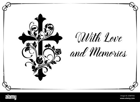 Funeral Card Vector Template With Cross And Floral Ornament Or