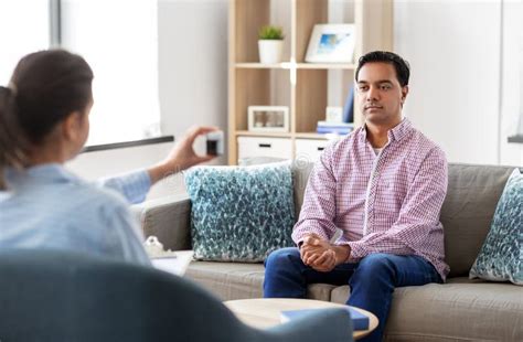 Man And Psychologist At Psychotherapy Session Stock Image Image Of Health Adult 186934201