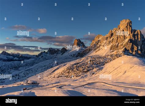 Passo Giau Or Giau Pass At Sunset Near Cortina D`ampezzo In The Italian