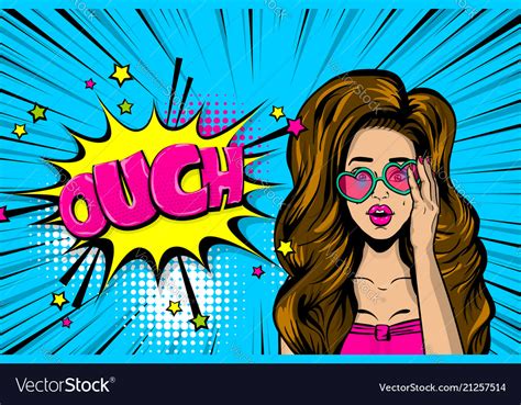 Ouch Sexy Brunette Girl In Glasses Royalty Free Vector Image