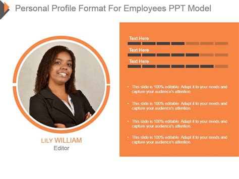 A professional resume profile grabs the attention of hiring managers and highlights your most valuable qualifications. Personal Profile Format For Employees Ppt Model ...