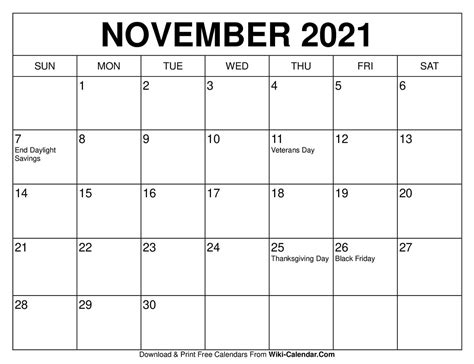 2021 Free Printable Calendars Without Downloading Nov