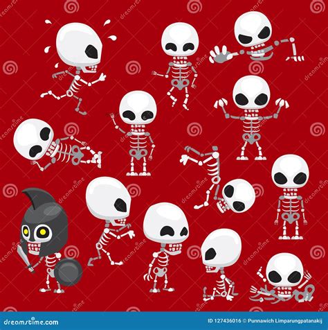 Cute Skeleton Cartoon Red Background Vector Illustration Stock Vector Illustration Of Skeleton