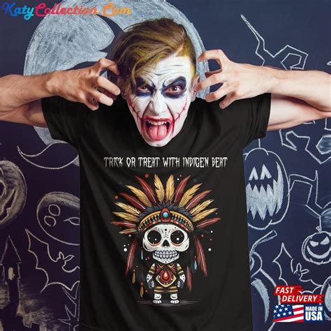 Trick Or Treat With Indigen Beat Funny Skeleton Cute Skull Native American Halloween 2023 Proud