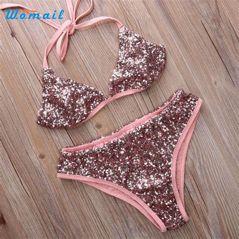 Womail Halter Binikis Sets Backless Sexy Womens Bikini Sets Swimwear