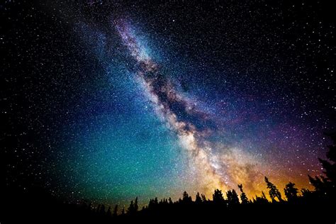 Wallpaper Landscape Forest Long Exposure Stars Milky