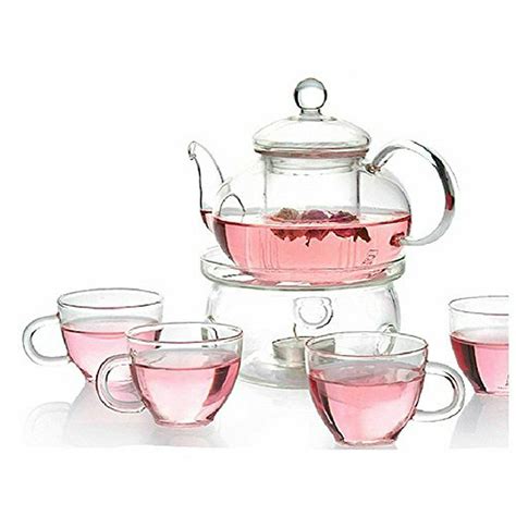 personal clear heat resistant borosilicate glass teapot tea set and infuser 400ml and 4 handle tea