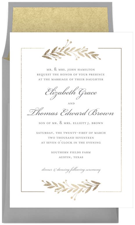 Foil Laurels Invitations in White | Laurel invitation, Invitations, Wedding invitations