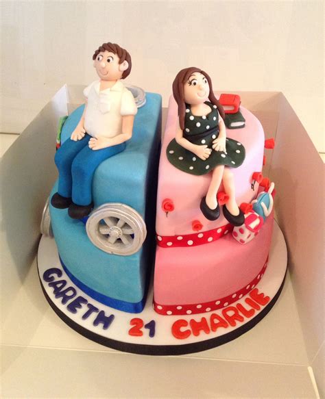 All cakes come with plaques, ribbon & decorations. Split boy/girl 21st birthday cake | Cakes | Pinterest | 21st birthday cakes, 21st birthday and ...