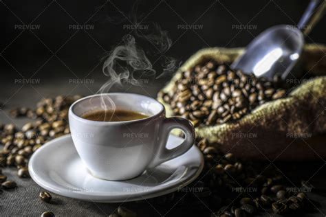 Cup With Steaming Coffee Stock Photos Motion Array