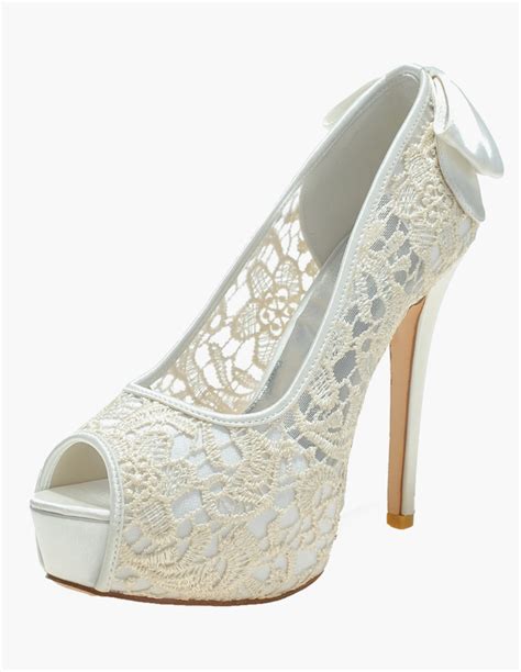 Lace Peep Toe Slip On Embroidered Evening And Bridal Platforms