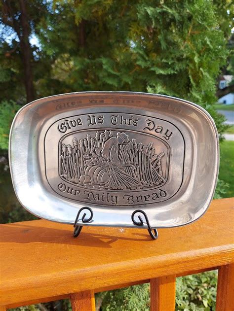 vintage wilton pewter tray give us this day our daily bread etsy wilton t tray tray