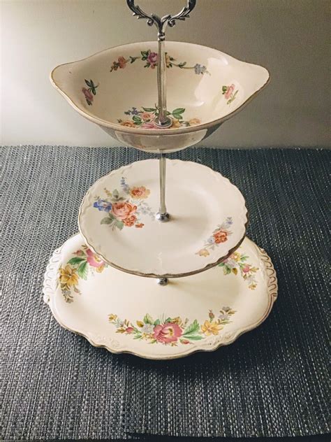 100 Vintage 3 Tier Cake Stand With Large Oval Platter Bowl Etsy